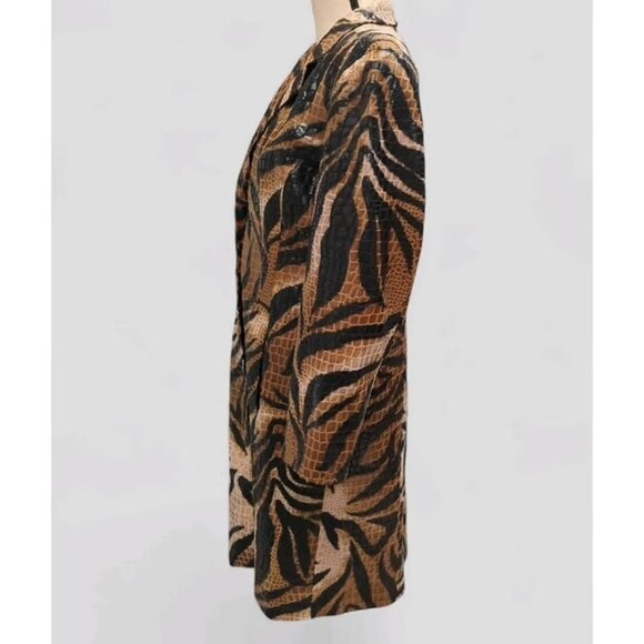 VINTAGE SELENE SPORT Faux Leather Animal Print Crocodile Textured Trench Coat - Picture 9 of 12